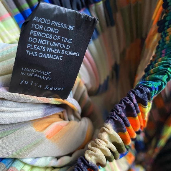 Julia Heuer Crinkle Stretch Pant Bell Wide Leg Rainbow Pride Orange Blue Rave - Picture 7 of 9